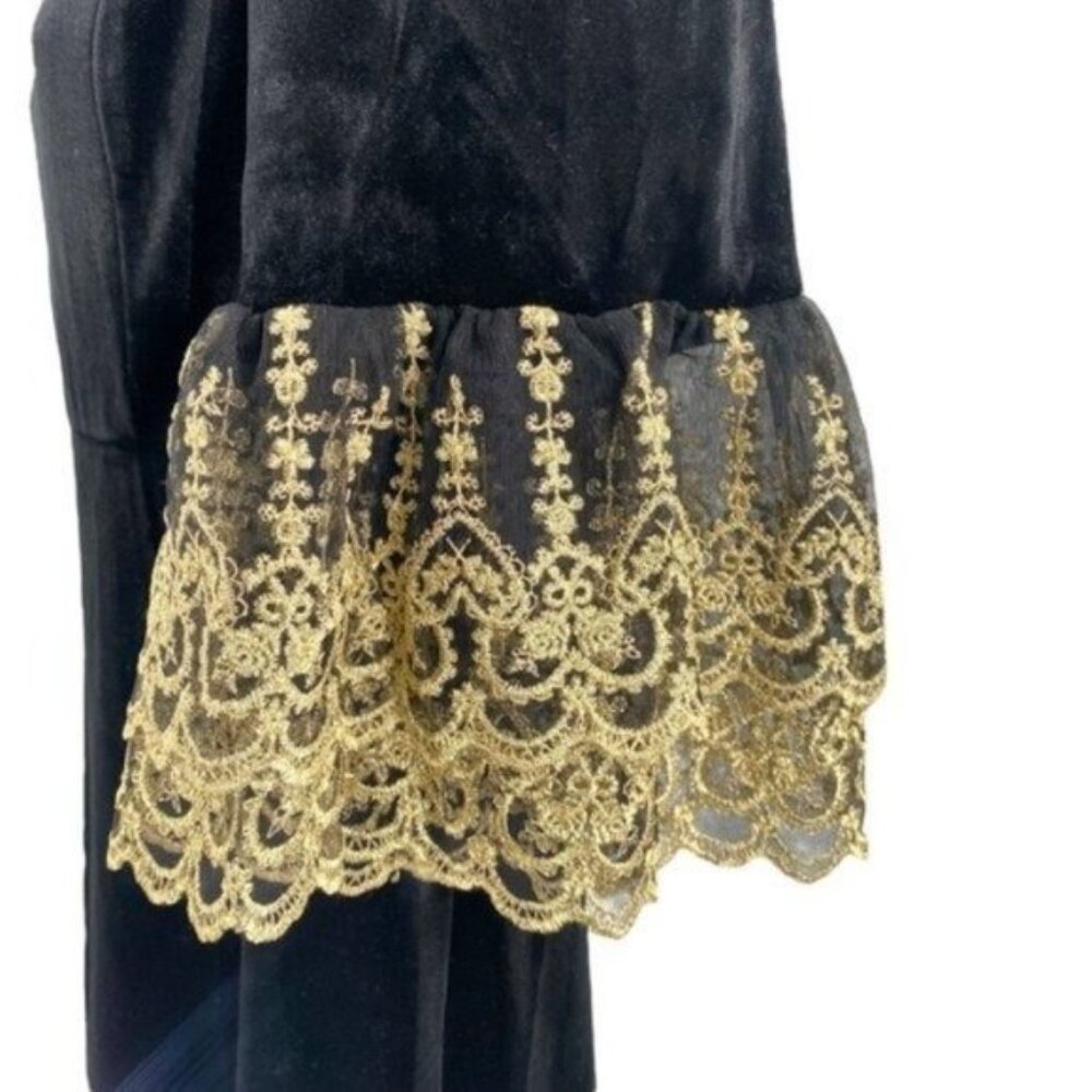 Pomander Place Black Velvet Lillith Gold Embroidered Lace Maxi Dress Size XXXL - Picture 10 of 15